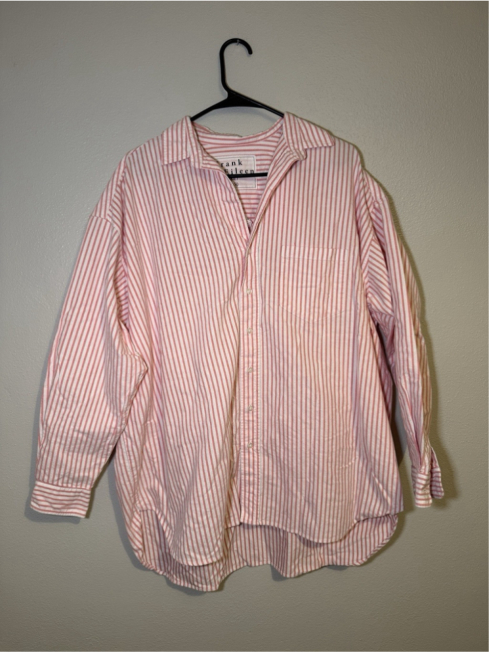 Frank & Eileen Button-Up Cotton Shirt Sz M Shirley Womens Long Sleeve Strip Pink